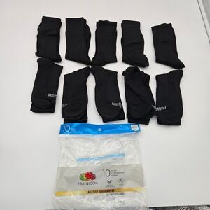 Fruit of the Loom 10 Pairs Ladies Cushioned Crew Socks Black Shoe Size 4-10
